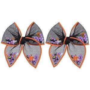Halloween Hair Bow Clips 2 Pack Black Mesh Glitter Pumpkin Ghost Bat Girls Women